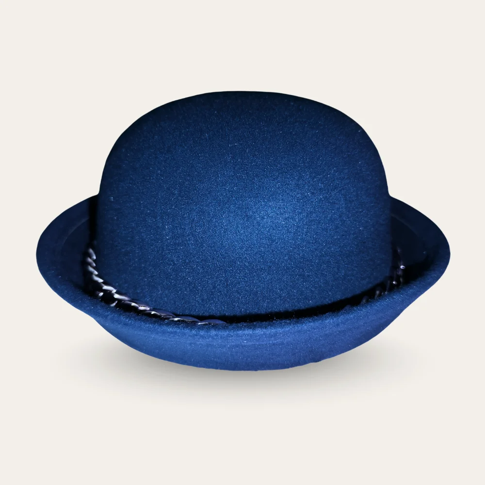 Wool Felt Bowl Hat With Chain - Navy Blue - Image 3