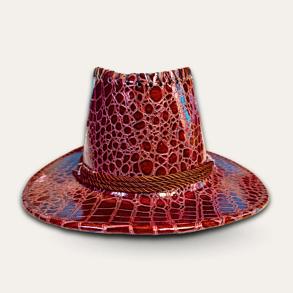 Crocodile Leather Cowboy Hat - Maroon - Image 3