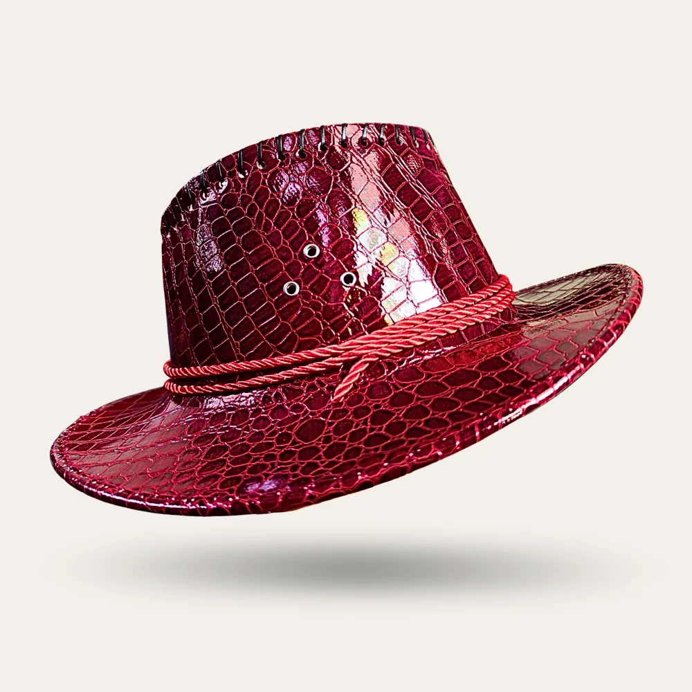 Crocodile Leather Cowboy Hat - Maroon