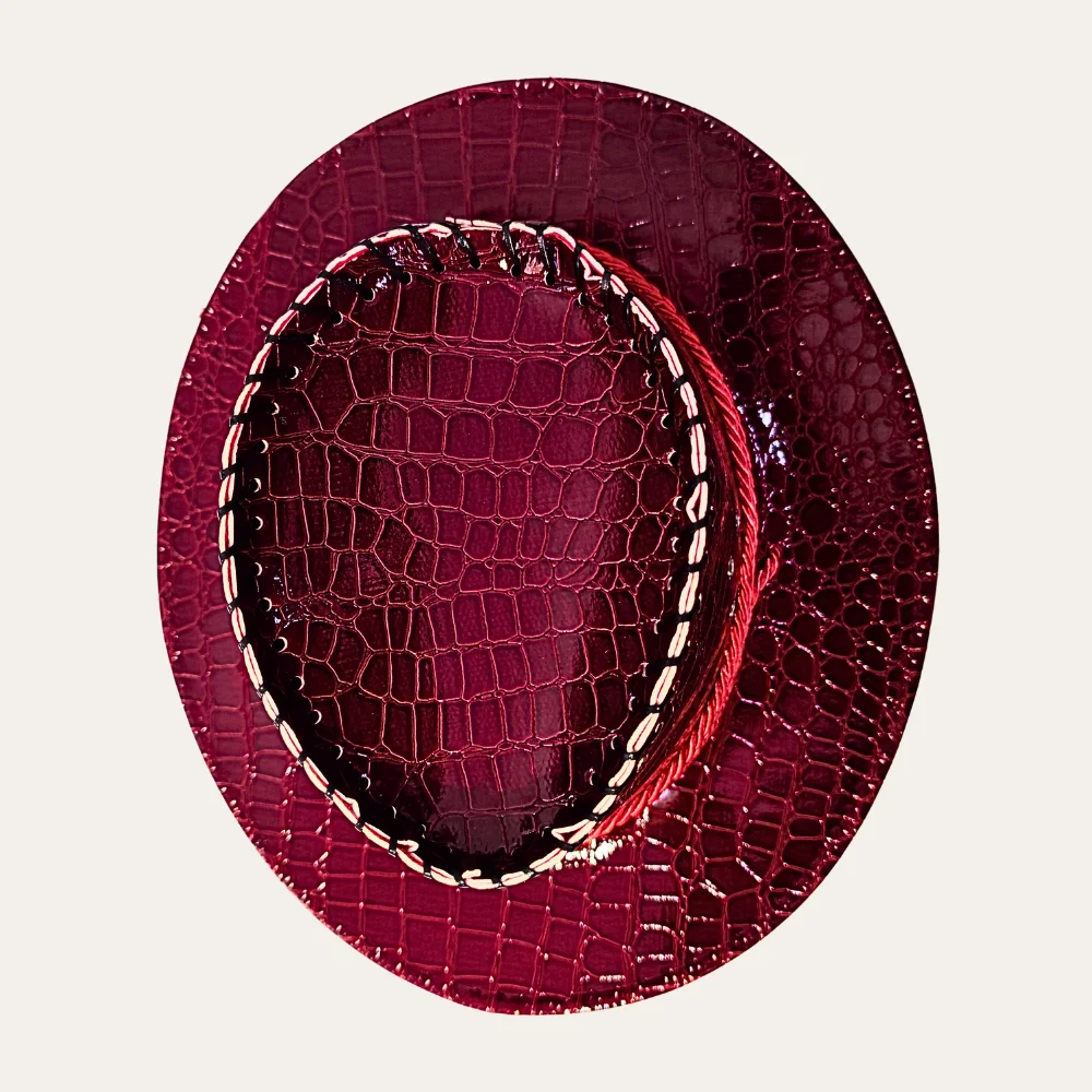 Crocodile Leather Cowboy Hat - Maroon - Image 2