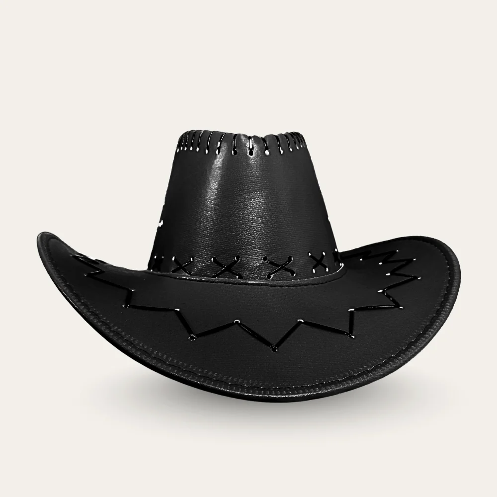 Leather Cowboy Hat - Black - Image 3
